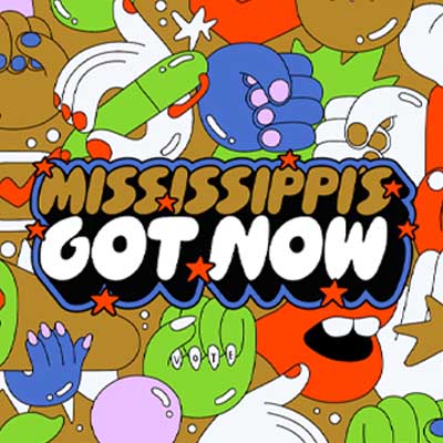 Mississippi's Got Now logo bubble over a colorful background of voting icons.